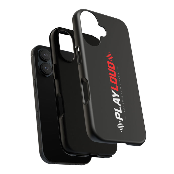 Play Loud Phone Case — Glossy Black Protective iPhone Cover with Audio Wave Graphic