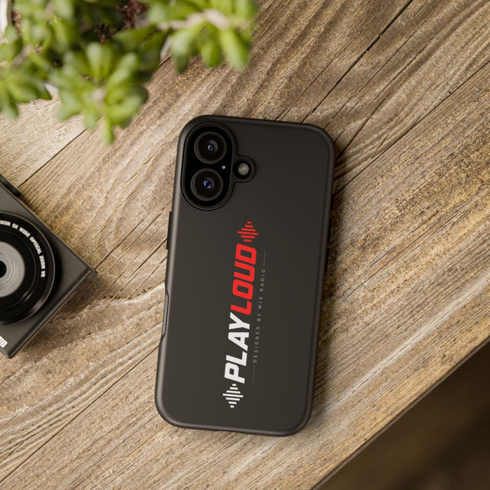 Play Loud Phone Case — Glossy Black Protective iPhone Cover with Audio Wave Graphic