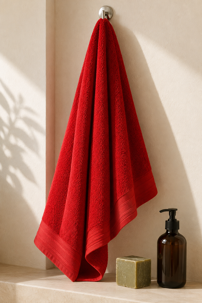 Premium Cotton Bath Towel – Red Colour