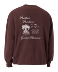 Brown sweatshirt with white text and graphic on the back, on a white background