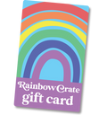 A gift card with a rainbow on it and the words "rainbow crate gift card"