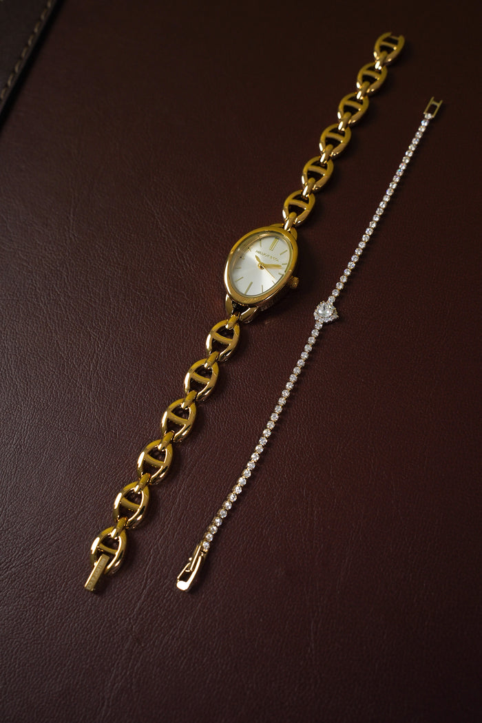 Rebecca Classic Bracelet Analog  Watch with Bracelet Set (Gold)