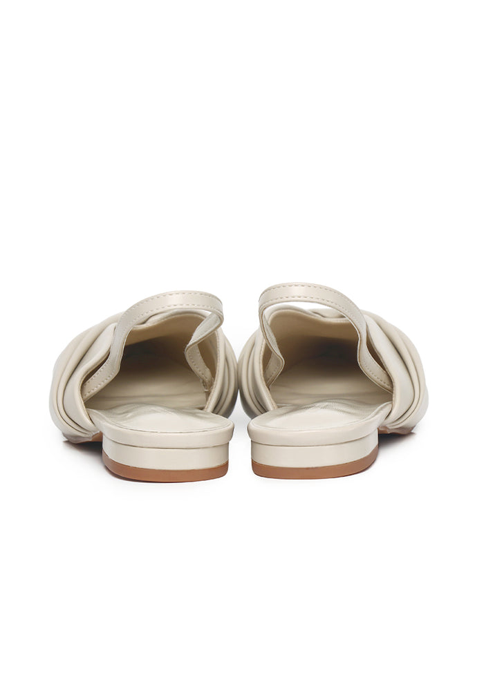 Riley Pleated Slingback Flats (Beige)