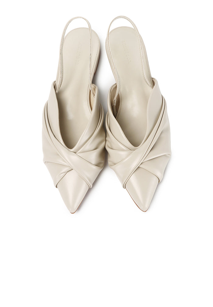 Riley Pleated Slingback Flats (Beige)