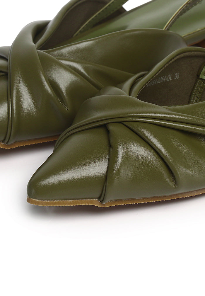Riley Pleated Slingback Flats (Olive)