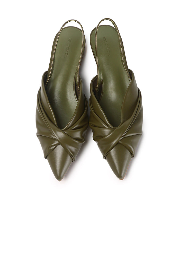 Riley Pleated Slingback Flats (Olive)