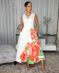 Romana Ivory Coral Floral Print Midi Dress