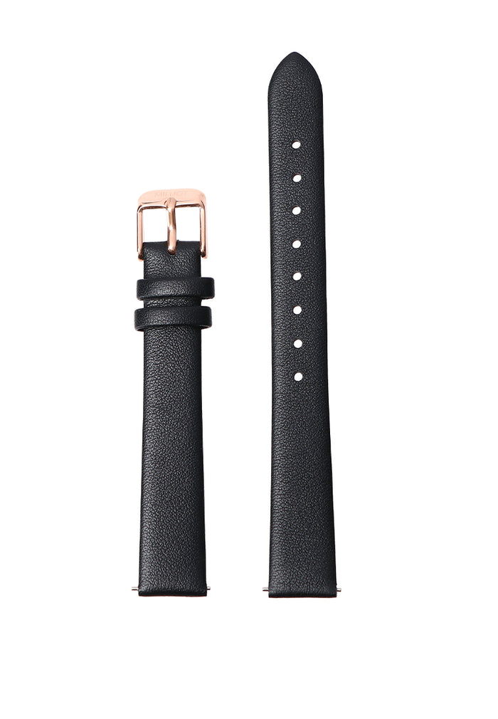Rose Gold-Black 14mm Basis Genuine Leather Strap (Black)