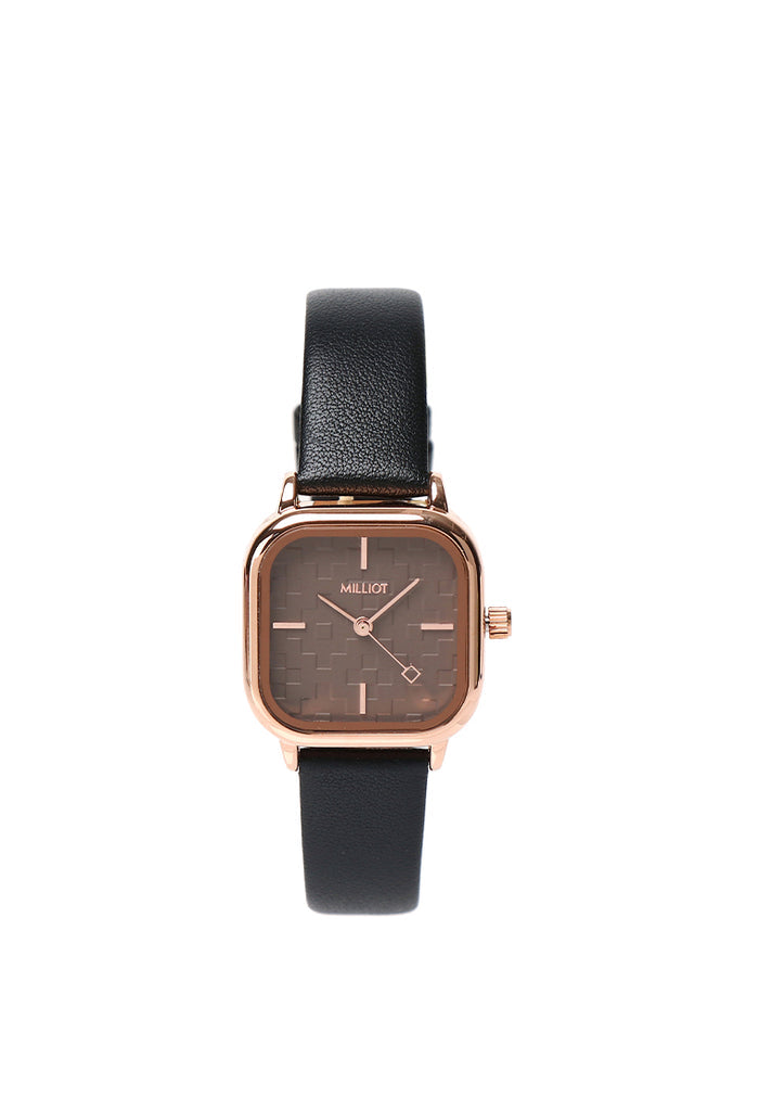 Rose Gold-Black 14mm Basis Genuine Leather Strap (Black)