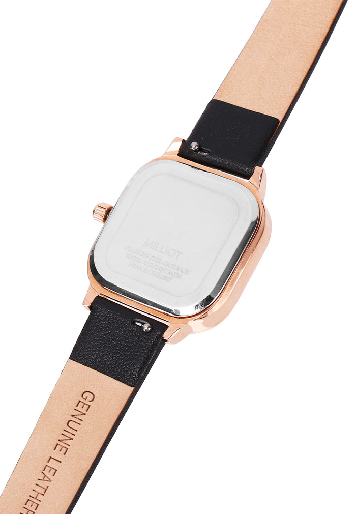 Rose Gold-Black 14mm Basis Genuine Leather Strap (Black)