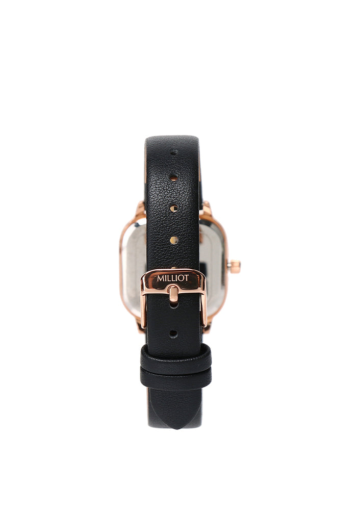 Rose Gold-Black 14mm Basis Genuine Leather Strap (Black)