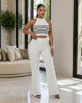 Sabine White Black Trim Stripes Knit Top & Pants Set