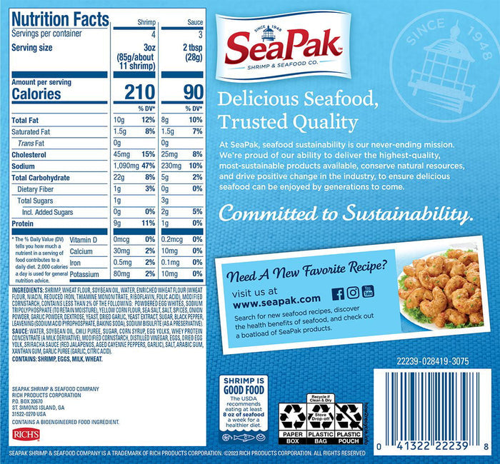 SeaPak Dynamite Shrimp with Creamy Spicy Chili Sauce, Small, 15oz (Frozen)