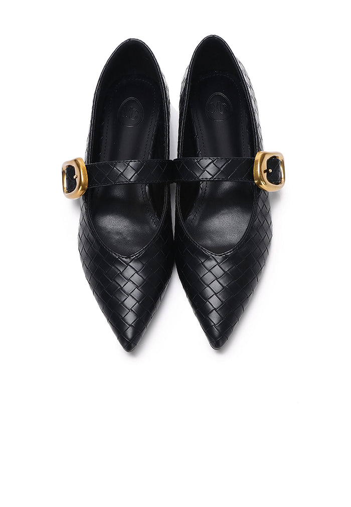 Shanzey Chucky Buckle Ballerina & Flats (Black)