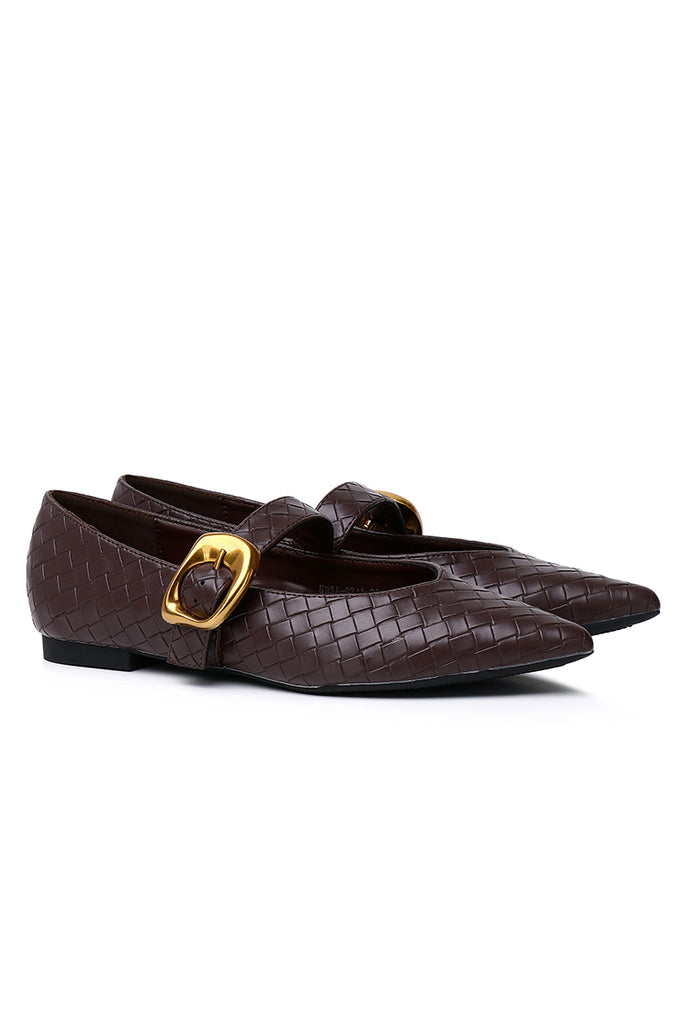 Shanzey Chucky Buckle Strap Ballerina & Flats (Espresso)