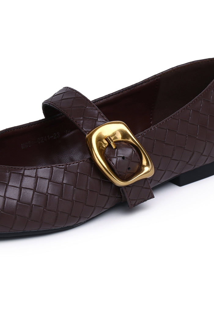Shanzey Chucky Buckle Strap Ballerina & Flats (Espresso)