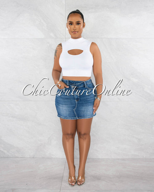 *Sherrie Medium Denim Distressed Mini Skirt