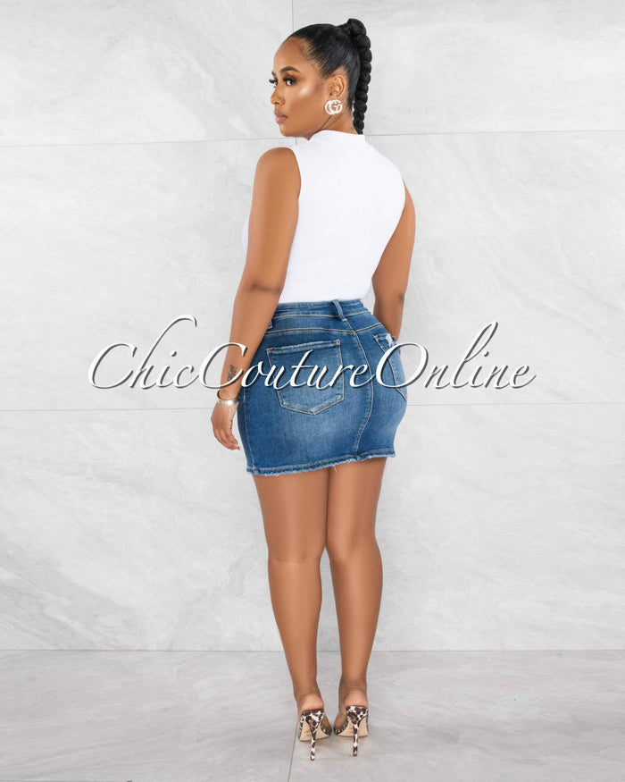 *Sherrie Medium Denim Distressed Mini Skirt