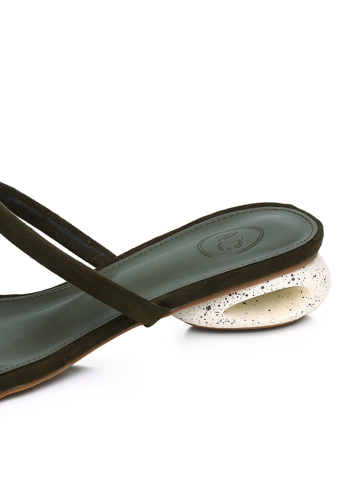 Sherry Strappy Oval Heels (Dark Olive Green)