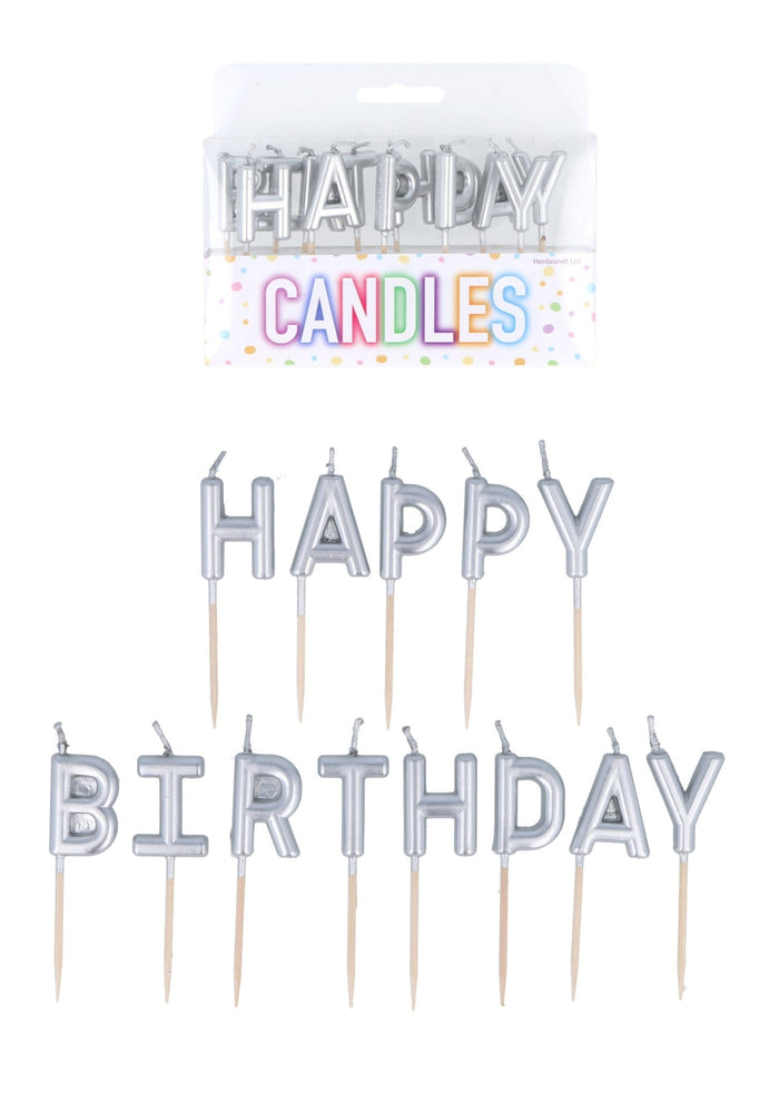 Patisserie Valerie's handmade Silver ‘Happy Birthday’ Candles - Pack of 13 cake delivery