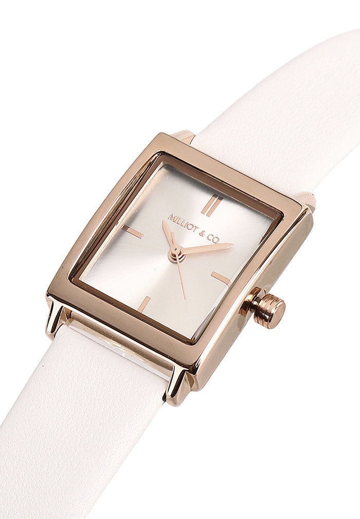 Sima Rose Gold Leather Analog Watch (White)