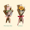 Single Stalk Crochet Flower Bundle – Sunflower & Classic Rose (Set of 5)
