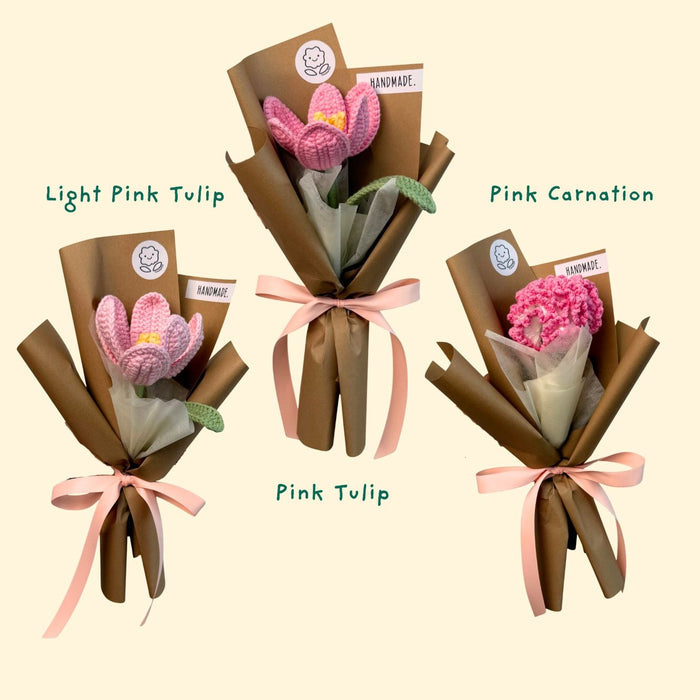 Single Stalk Crochet Flower Bundle – Tulip & Carnation (Set of 5)