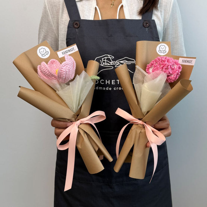 Single Stalk Crochet Flower Bundle – Tulip & Carnation (Set of 5)