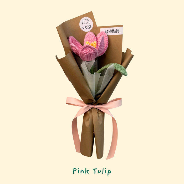 Single Stalk Crochet Flower Bundle – Tulip & Carnation (Set of 5)