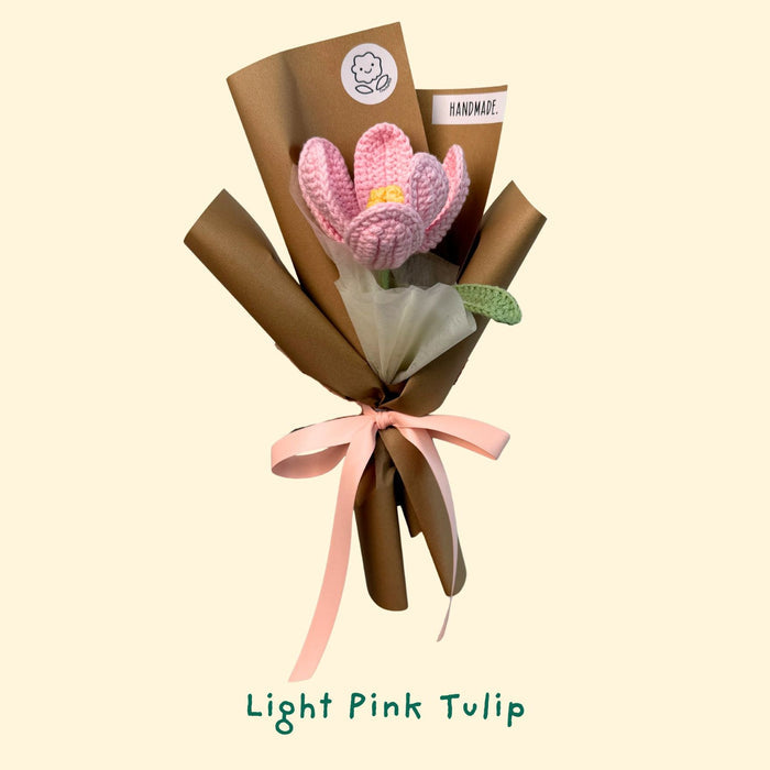 Single Stalk Crochet Flower Bundle – Tulip & Carnation (Set of 5)