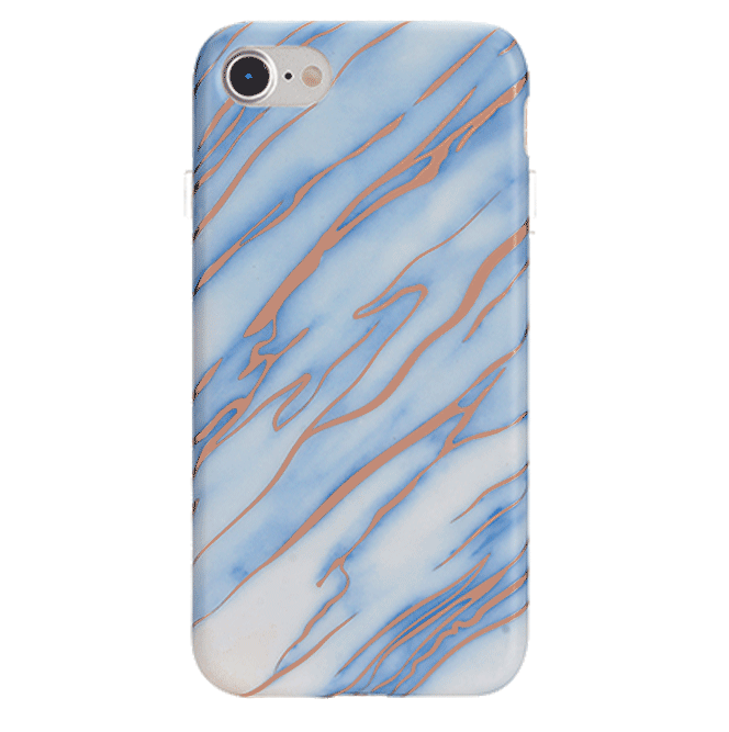 Sky Blue Rose Gold Chrome Marble iPhone Case – Trendy Protective Phone Cover
