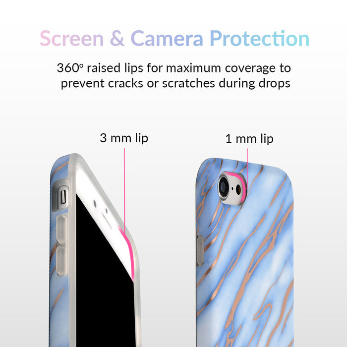 Sky Blue Rose Gold Chrome Marble iPhone Case – Trendy Protective Phone Cover