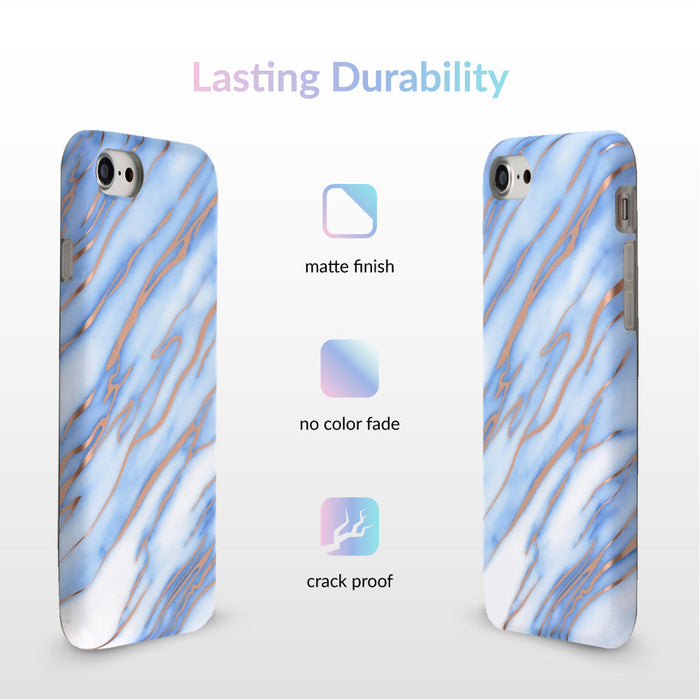 Sky Blue Rose Gold Chrome Marble iPhone Case – Trendy Protective Phone Cover