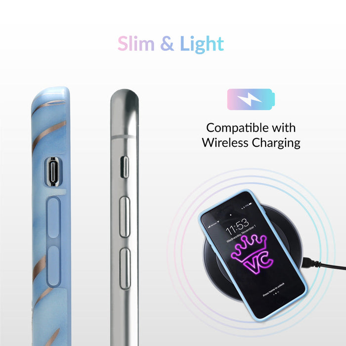 Sky Blue Rose Gold Chrome Marble iPhone Case – Trendy Protective Phone Cover