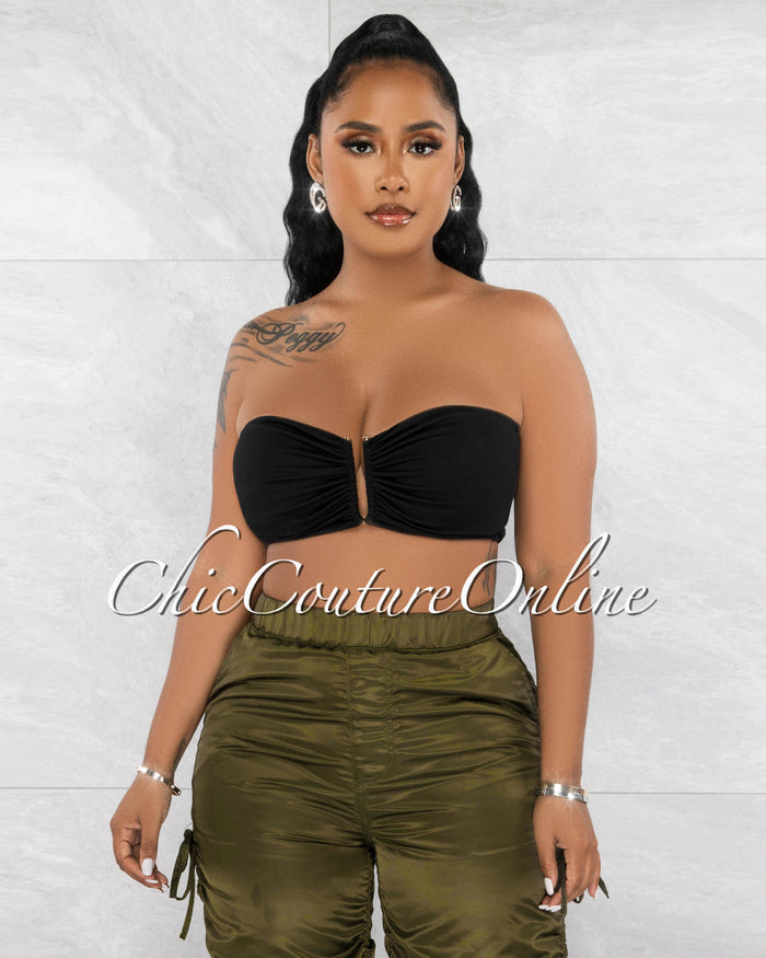 *Souly Black Gold V Neckline Accent Crop Top