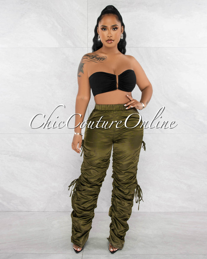 *Souly Black Gold V Neckline Accent Crop Top