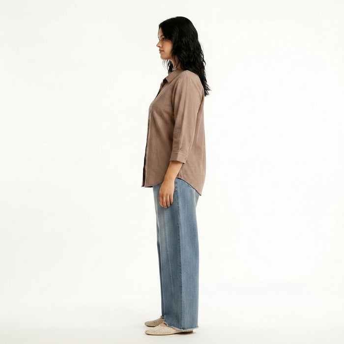 Spread Pink Collar Cotton Shirt