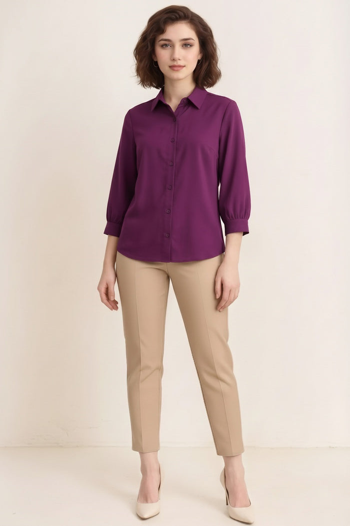 Spread Wine Collar Cotton Shirt