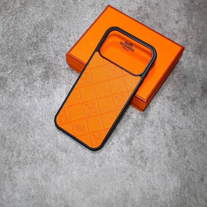 Stamped Leather H Phone Case For iPhone 17 / 16 / 15 / 14