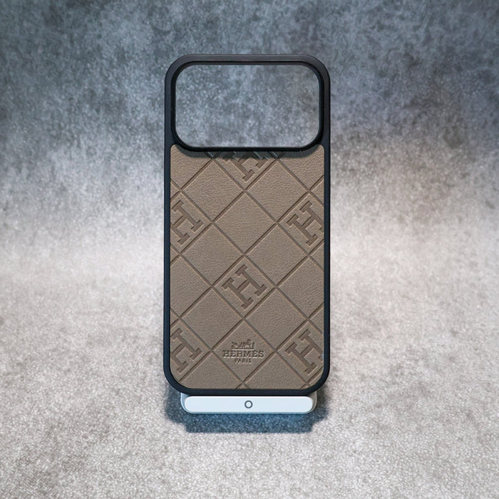 Stamped Leather H Phone Case For iPhone 17 / 16 / 15 / 14
