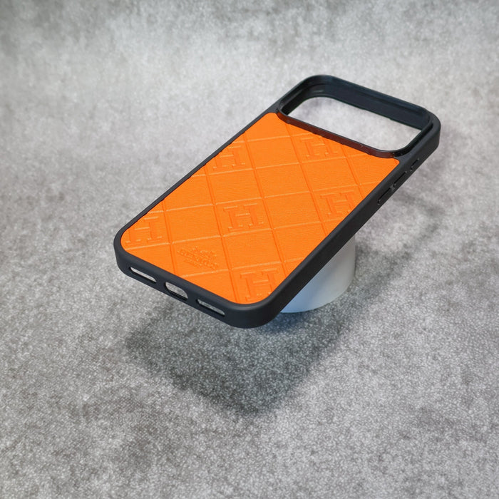Stamped Leather H Phone Case For iPhone 17 / 16 / 15 / 14