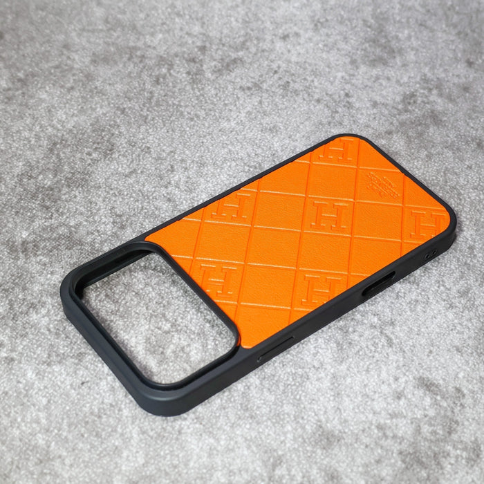 Stamped Leather H Phone Case For iPhone 17 / 16 / 15 / 14
