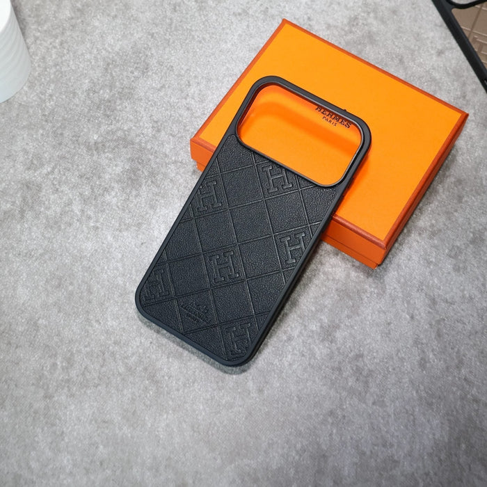 Stamped Leather H Phone Case For iPhone 17 / 16 / 15 / 14
