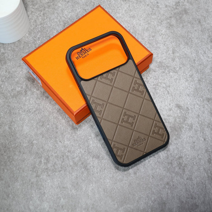 Stamped Leather H Phone Case For iPhone 17 / 16 / 15 / 14