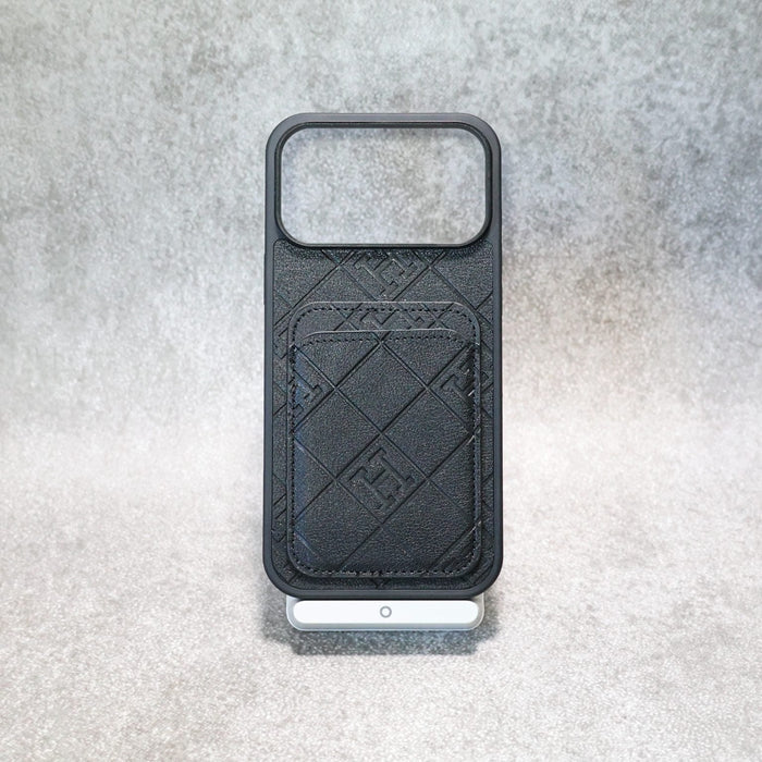Stamped Leather H Phone Case With Card Holder For iPhone 17 / 16 / 15 / 14