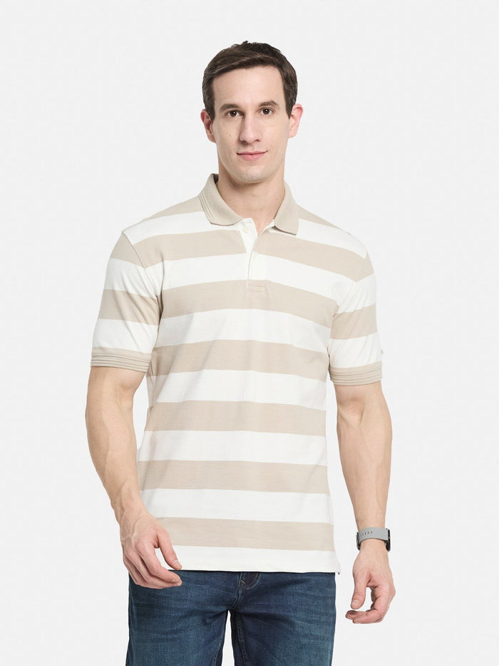 STRIPE POLO NECK PIQUE LYCRA  T-SHIRT