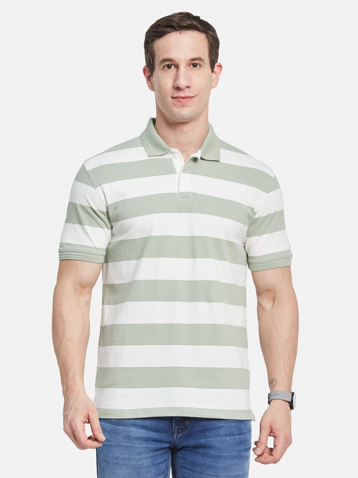 STRIPE POLO NECK PIQUE LYCRA  T-SHIRT