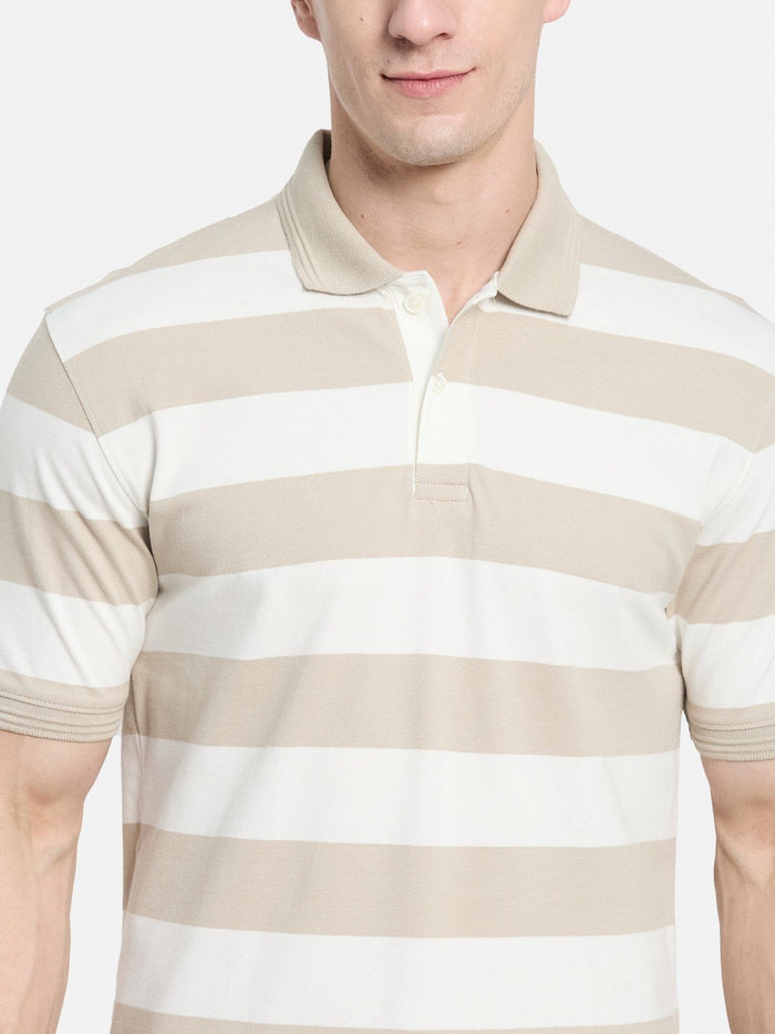 STRIPE POLO NECK PIQUE LYCRA  T-SHIRT