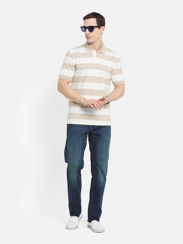 STRIPE POLO NECK PIQUE LYCRA  T-SHIRT