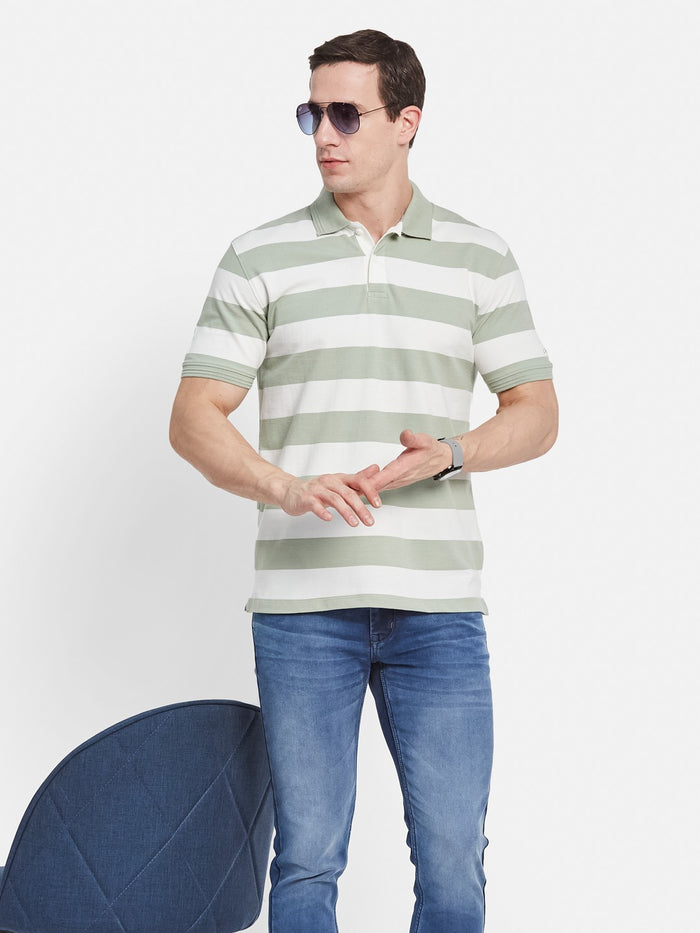 STRIPE POLO NECK PIQUE LYCRA  T-SHIRT